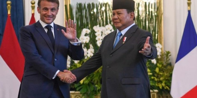Presiden Prancis Emmanuel Macron dan Presiden Prabowo. (Foto: Antara)